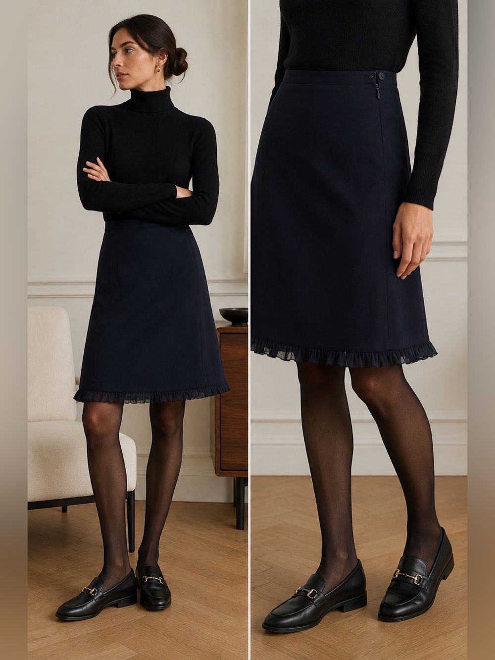 Vintage Emporio Armani Made in Italy Wool Ruffle Hem Skirt IT 36